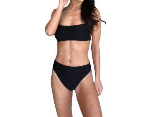 Solid Laced Bandeau Bikini Top In Black 7803898036284