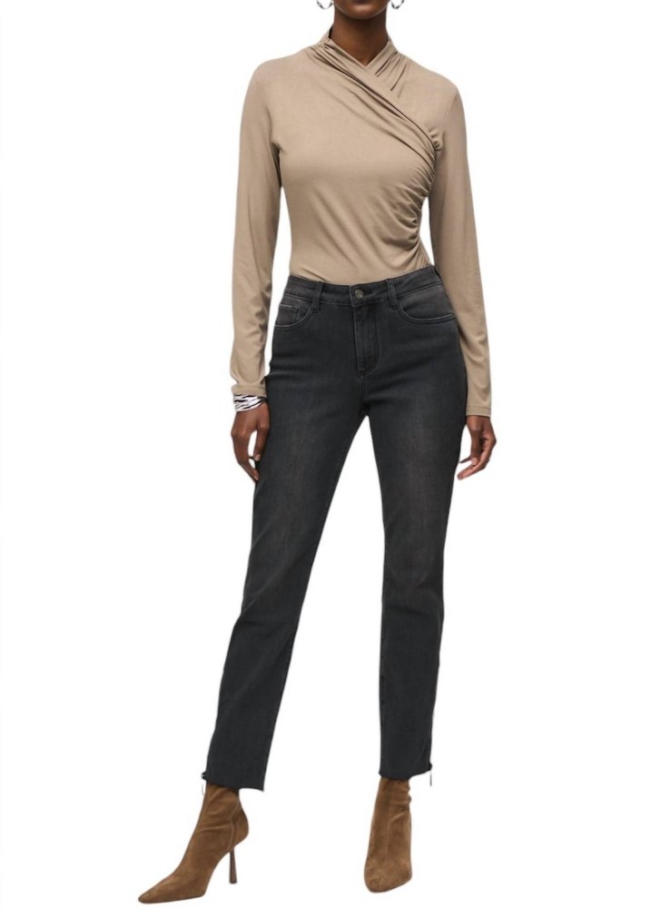 Rhinestones And Mesh Detail Jean In Charcoal Grey 7803902656572