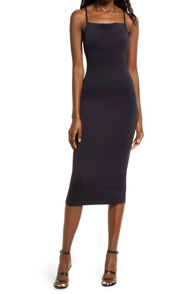 Scuba Spaghetti Midi Dress In Black 7803901804604