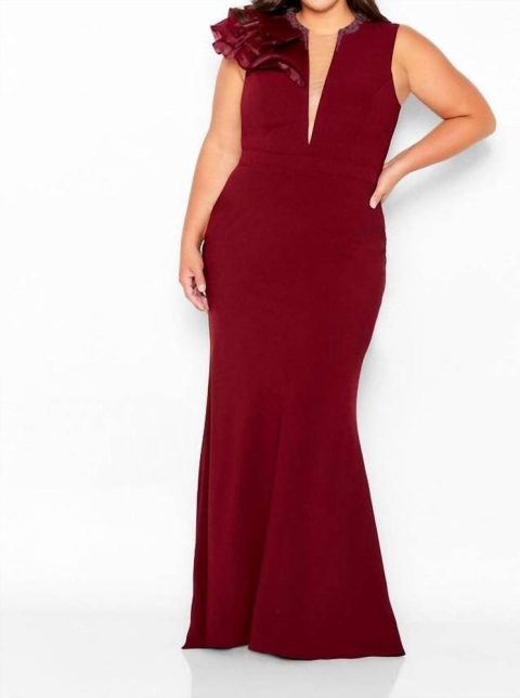 Deep V-Neck Flare Dress In Wine