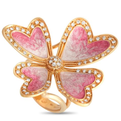 LB Exclusive 18K Yellow Gold 0.64ct Diamond Enameled Flower Ring MF15-030724