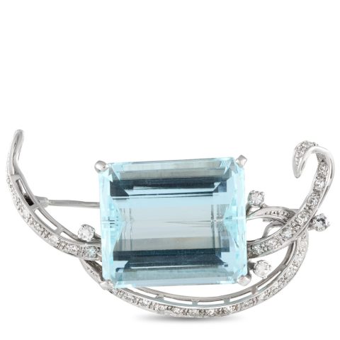 LB Exclusive 18K White Gold 0.55ct Diamond and Aquamarine Brooch MF26-012324