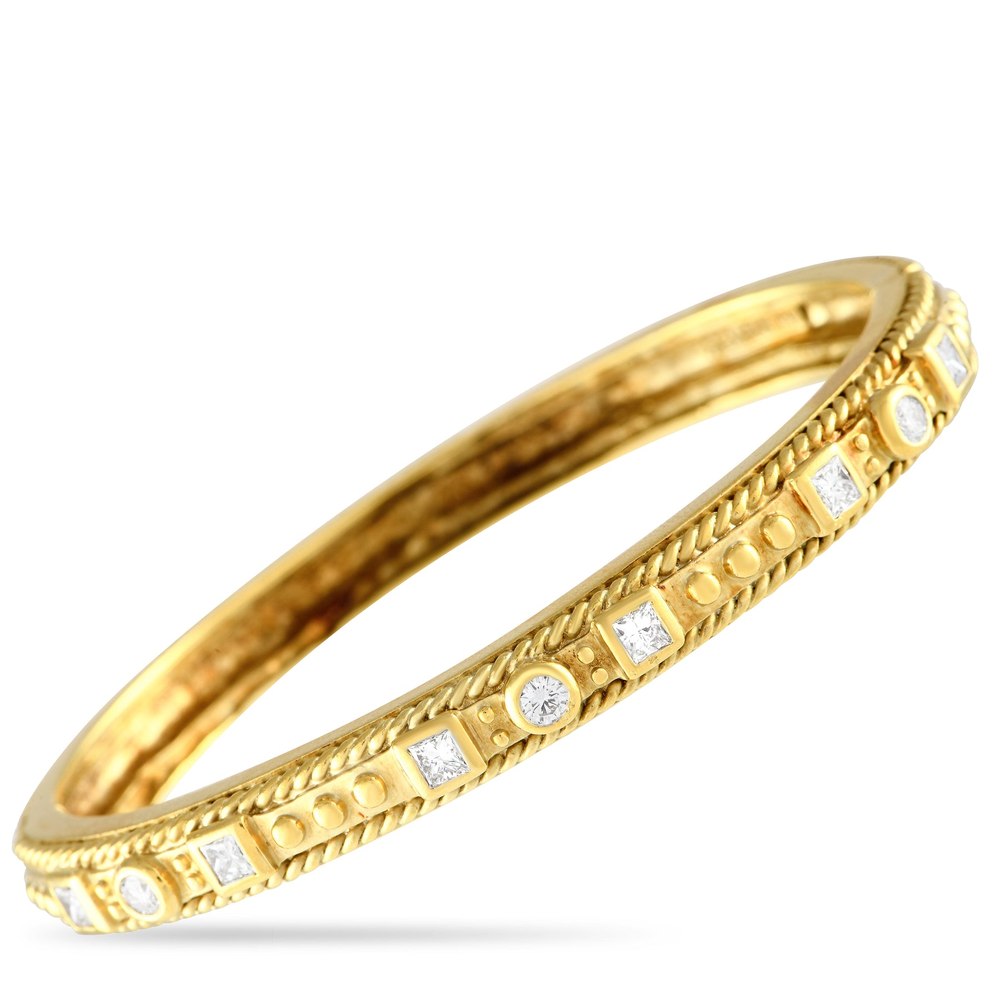 Raafty 18K Yellow Gold 1.03ct Diamond Hinged Bangle Bracelet RA20-012924