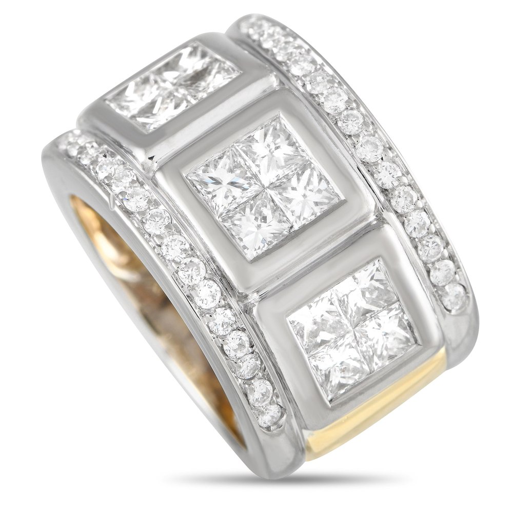 LB Exclusive 18K White and Yellow Gold 2.10ct Diamond Wide Band Ring MF04-012924