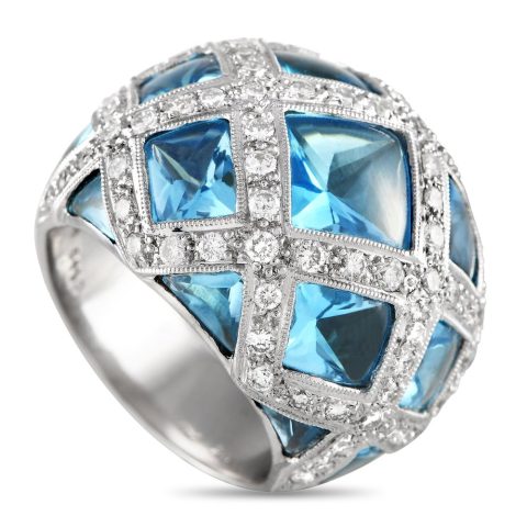 LB Exclusive 18K White Gold 1.48ct Diamond and Topaz Ring MF27-122223