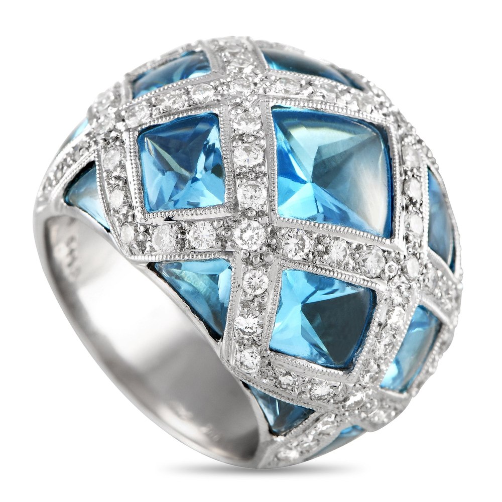 LB Exclusive 18K White Gold 1.48ct Diamond and Topaz Ring MF27-122223