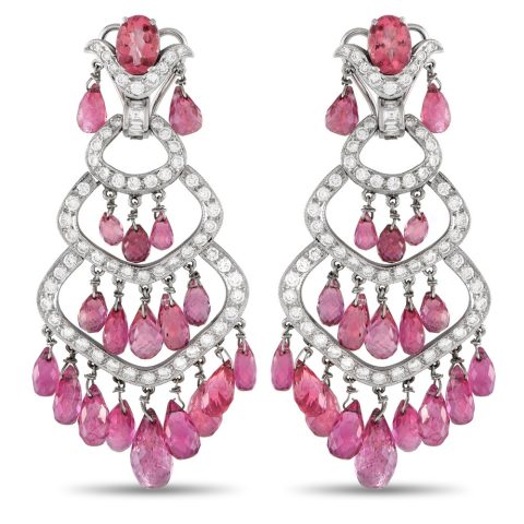 LB Exclusive 18K White Gold 2.65ct Diamond and Pink Tourmaline Chandelier Earrings MF06-013024