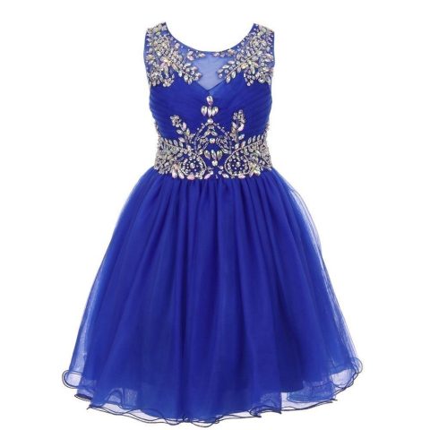 Little Girls Royal Blue Tulle AB Stone Wired Flower Girl Dress 4-6