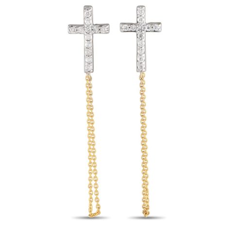 LB Exclusive 10K Yellow Gold 0.25ct Diamond Cross Earrings ER28552