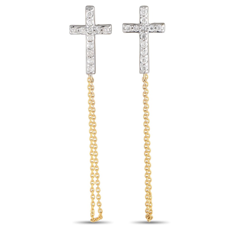 LB Exclusive 10K Yellow Gold 0.25ct Diamond Cross Earrings ER28552