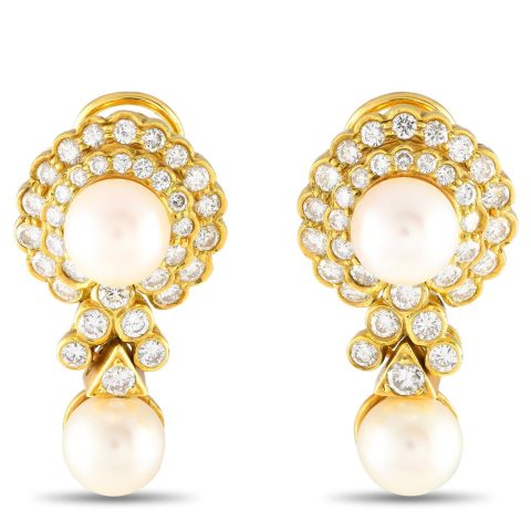 LB Exclusive 18K Yellow Gold 3.50ct Diamond and Pearl Clip-On Earrings MF03-032824