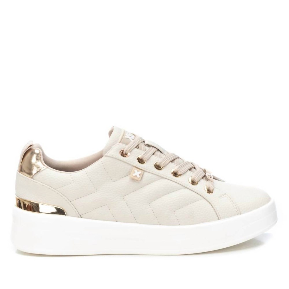 Women’s Faux Leather Sneakers In Beige 7803904098364
