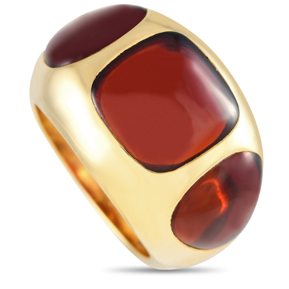 Pomellato Bisanzio 18K Yellow Gold Garnet Three-Stone Domed Cocktail Ring PO35-012524
