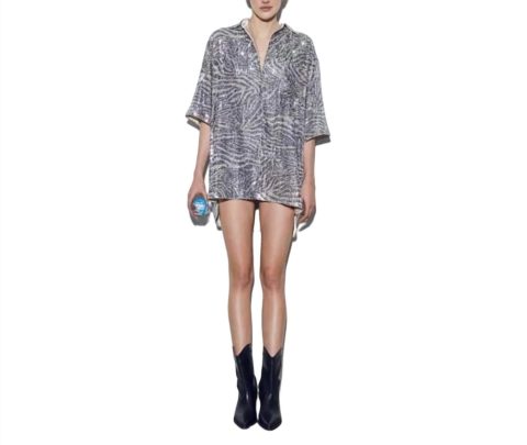 Kenji Long Zebra Shirt Dress In Beige-Silver 7703589814332