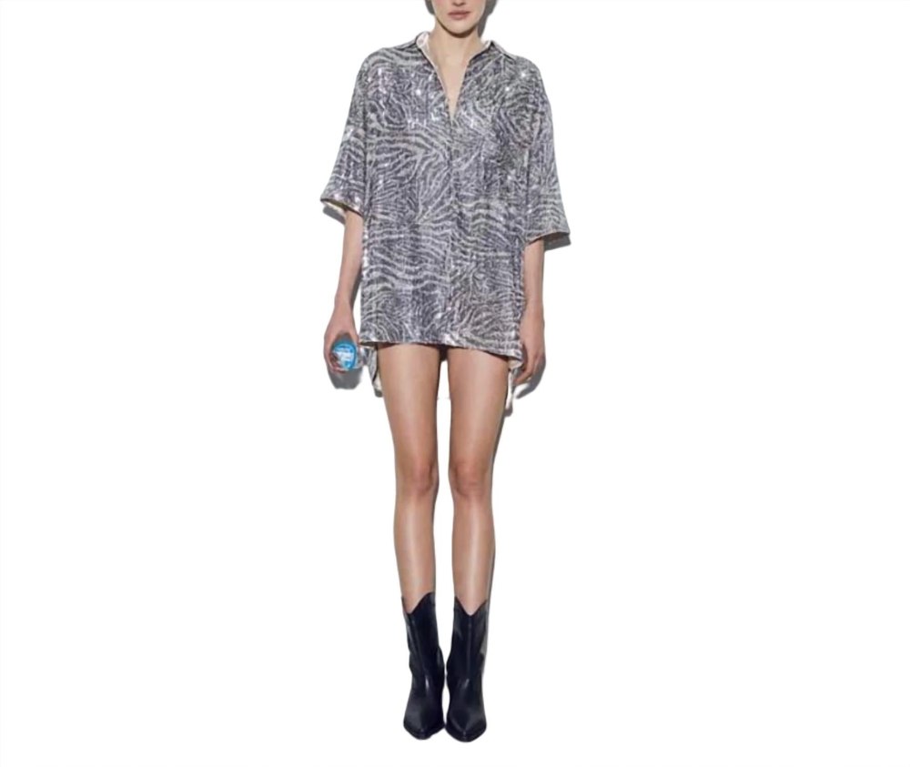 Kenji Long Zebra Shirt Dress In Beige-Silver 7703589814332
