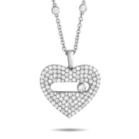 LB Exclusive 14K White Gold 2.10ct Diamond Pav Heart Necklace PN15164-W