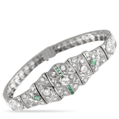LB Exclusive Platinum 2.50ct Diamond and Emerald Art Deco Bracelet MF10-012924