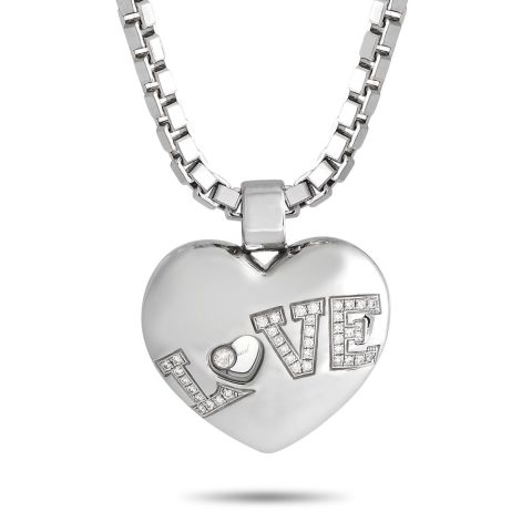Chopard Happy Diamond 18K White Gold 0.25ct Diamond Heart Pendant Necklace CH01-030624
