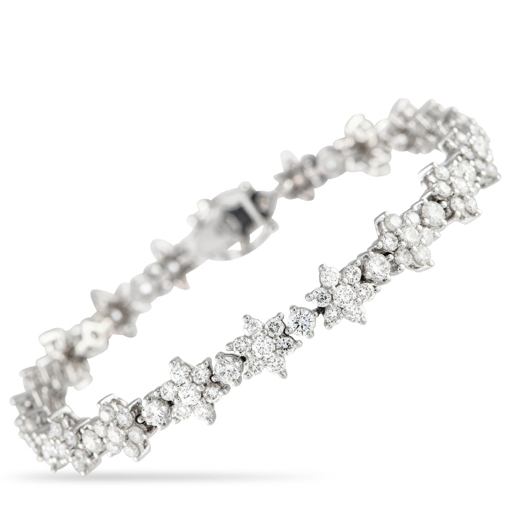 LB Exclusive 18K White Gold 4.0ct Diamond Flower Line Bracelet MF02-021424