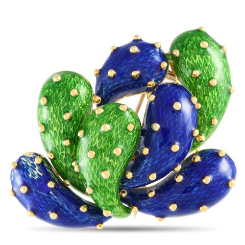 Martine 18K Yellow Gold Cactus Paillonn Enamel Brooch MA05-032824