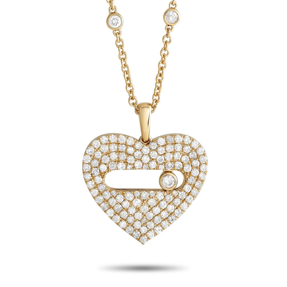 LB Exclusive 14K Yellow Gold 2.10ct Diamond Pav Heart Necklace PN15247-Y