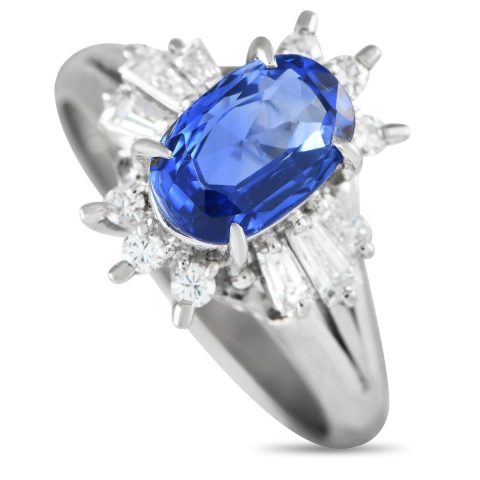 LB Exclusive Platinum 0.43ct Diamond and Sapphire Sunburst Halo Ring MF11-021324
