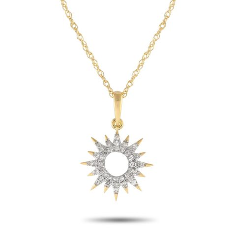 LB Exclusive 14K Yellow Gold 0.10ct Diamond Sunray Necklace PN15157-Y
