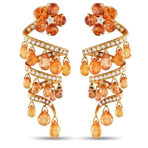 LB Exclusive 18K Yellow Gold 1.40ct Diamond and Citrine Spiral Chandelier Earrings MF07-013024
