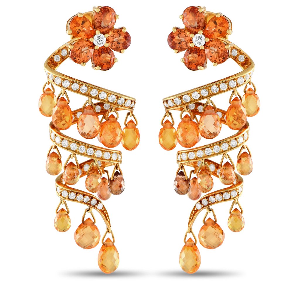 LB Exclusive 18K Yellow Gold 1.40ct Diamond and Citrine Spiral Chandelier Earrings MF07-013024