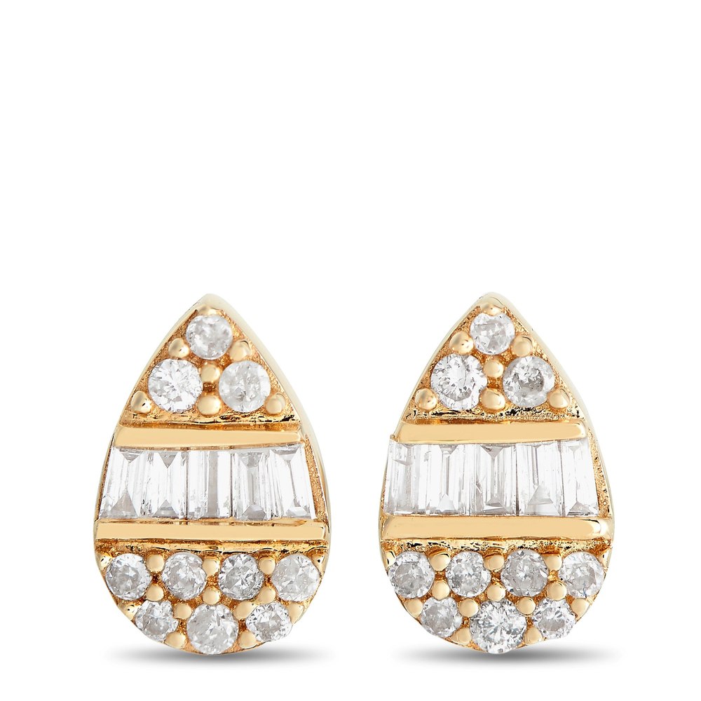 LB Exclusive 14K Yellow Gold 0.18ct Diamond Cluster Pear Earrings ER28512-Y