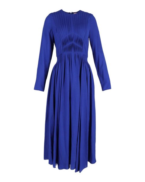 Gabriela Hearst Herminia Pleated Midi Dress in Blue Silk