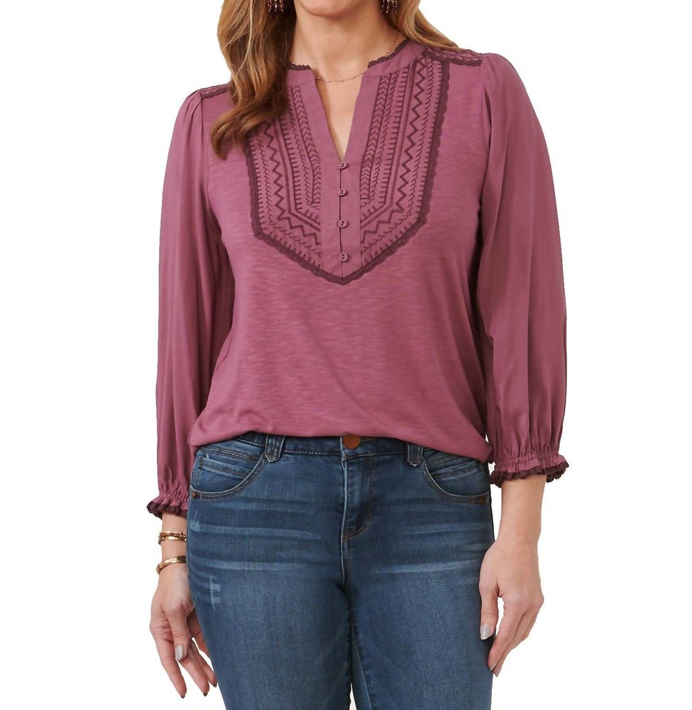 Ruffle Edge Neck Top In Tulip Nectar