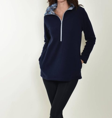 Portsmouth 1/4 Zip Tunic Top In Navy Denim Floral 7803931000892