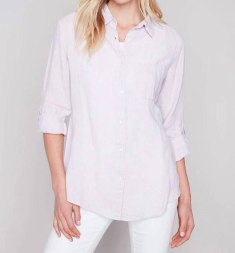 Linen Button Down Shirt In Lavender 7803931066428