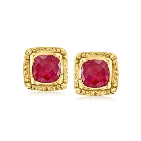 Ross-Simons Ruby Etruscan-Style Earrings in 18kt Gold Over Sterling
