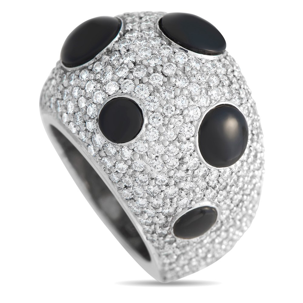 LB Exclusive 14K White Gold 3.85ct Diamond and Onyx Cocktail Ring MF25-012224