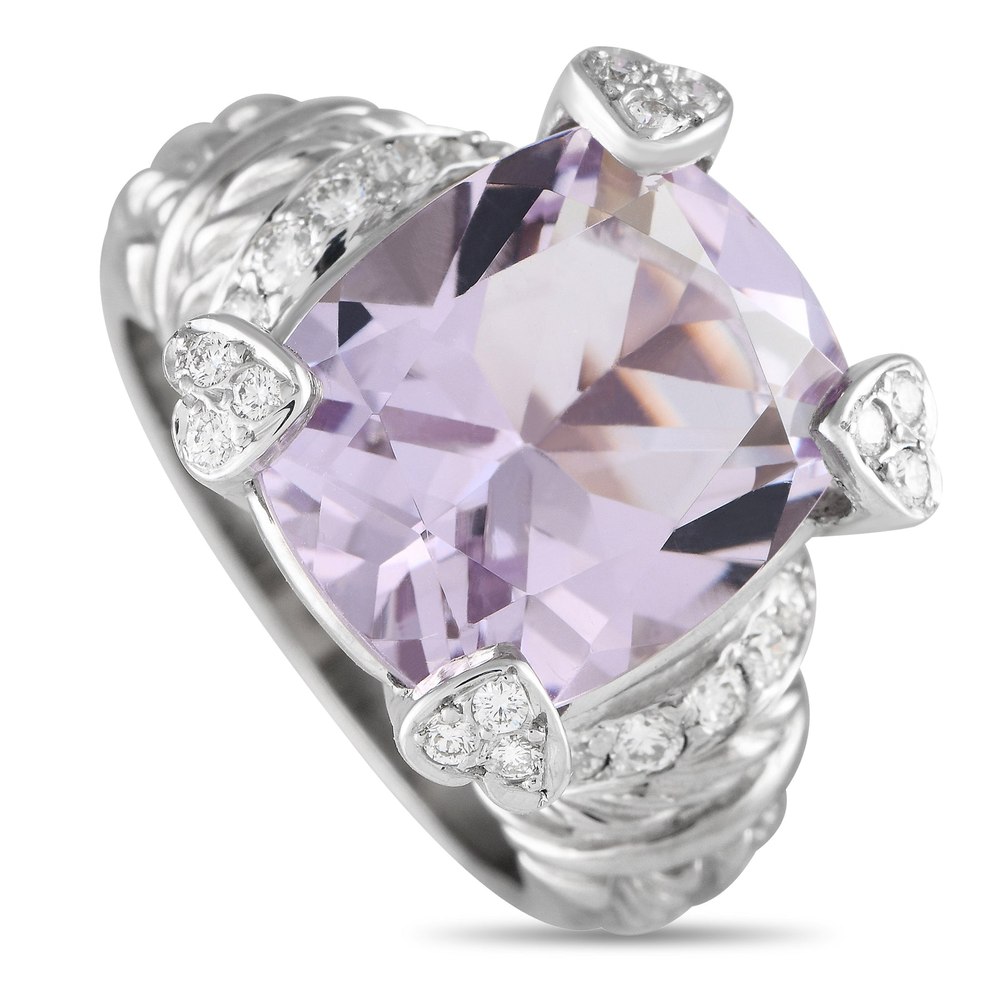 Judith Ripka 18K White Gold 0.25ct Diamond and Pink Quartz Ring JR33-122223