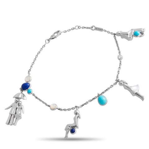Van Cleef & Arpels Romance in Paris 18K White Gold Lapis Lazuli, Mother of Pearl, and Turquoise Charm Bracelet VC18-030724