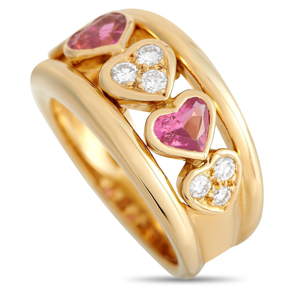 Van Cleef & Arpels 18K Yellow Gold 0.25ct Diamond and Pink Sapphire Heart Ring VC06-012524