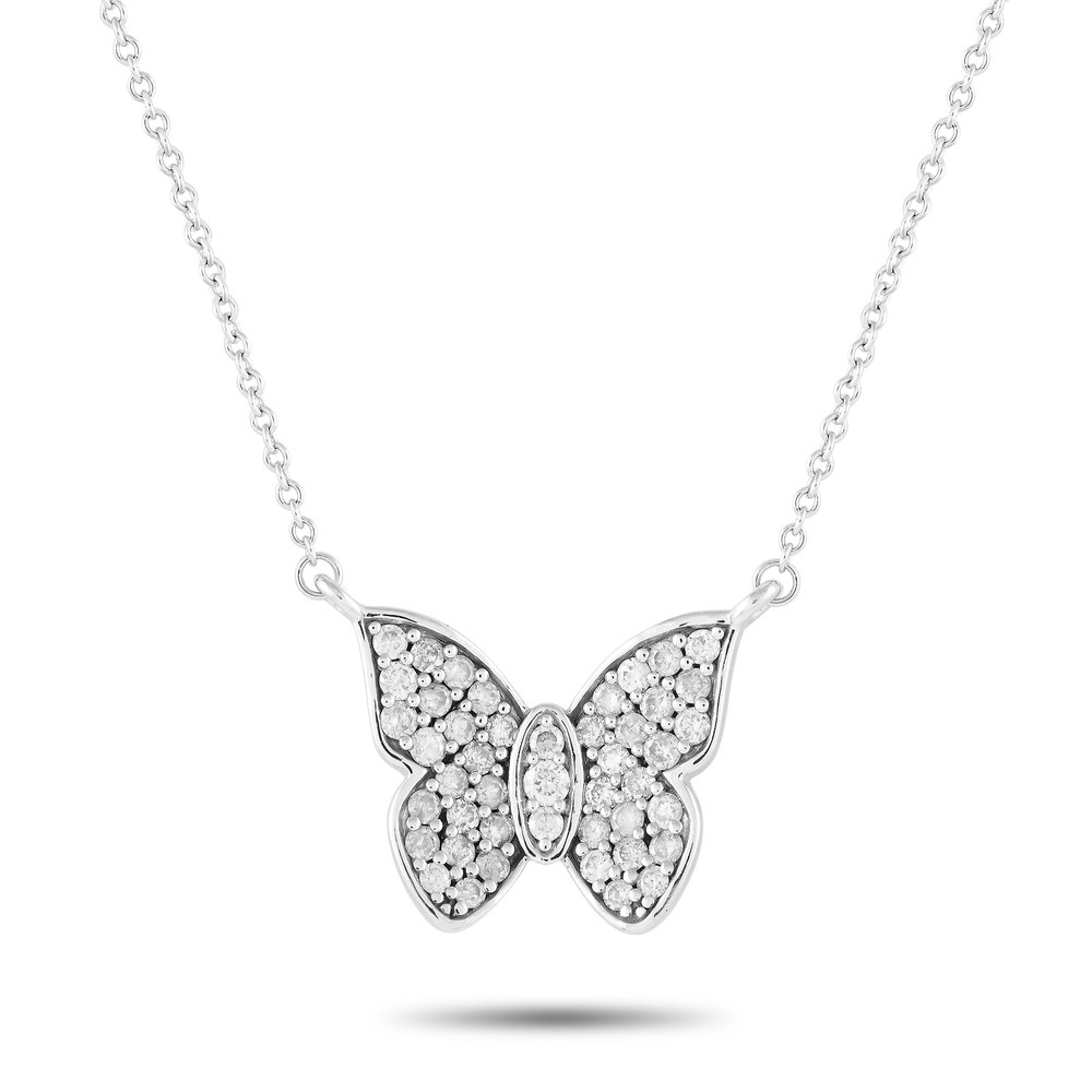 LB Exclusive 14K White Gold 0.50ct Diamond Butterfly Necklace PN15396