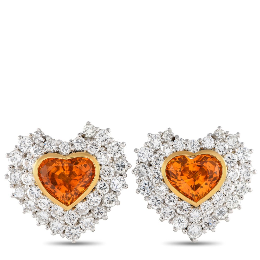 LB Exclusive 18K White and Yellow Gold 3.62ct Diamond and Sapphire Heart Earrings MF19-031524