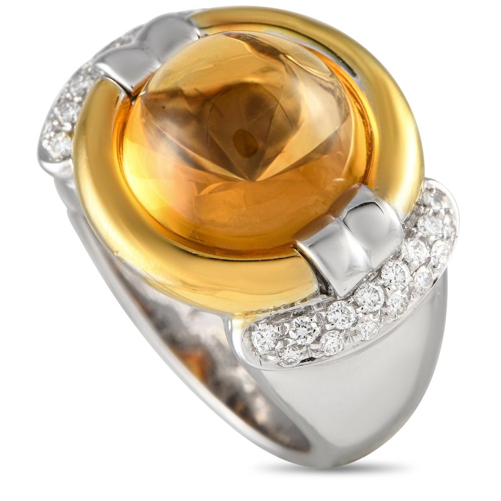 LB Exclusive 18K White Gold 0.50ct Diamond and Citrine Cocktail Ring mf12-012424