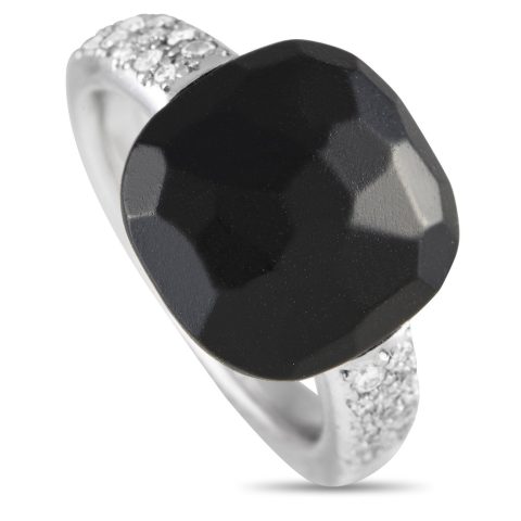 Pomellato Capri 18K White Gold Diamond and Jet Ring PO34-012524