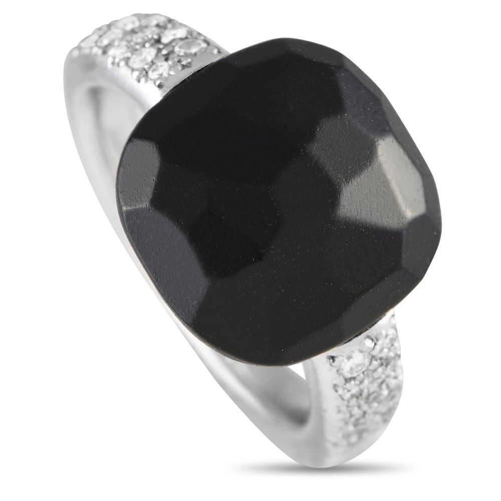 Pomellato Capri 18K White Gold Diamond and Jet Ring PO34-012524
