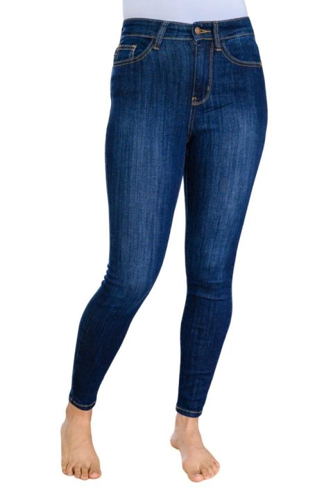Back Yoke Skinny Jeans With Phone Pocket In Blue 7703648731196