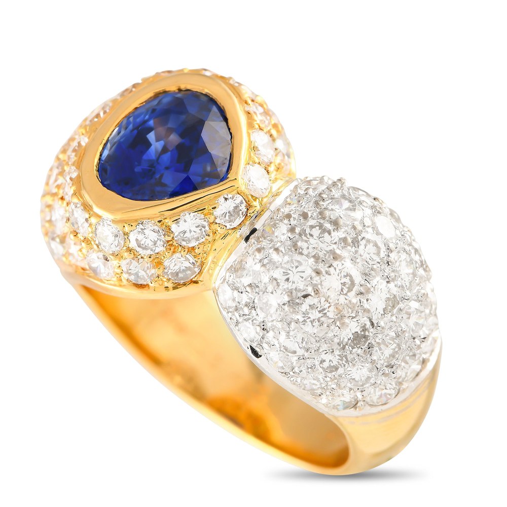 LB Exclusive 18K Yellow Gold 2.53ct Diamond and Sapphire Ring MF01-040224