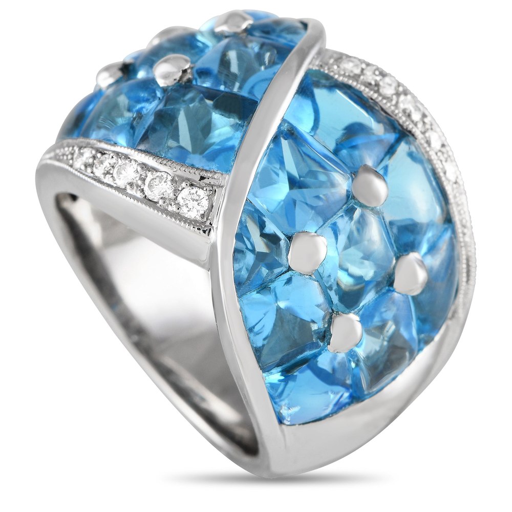 LB Exclusive 18K White Gold 0.18ct Diamond and Topaz Ring MF26-122223