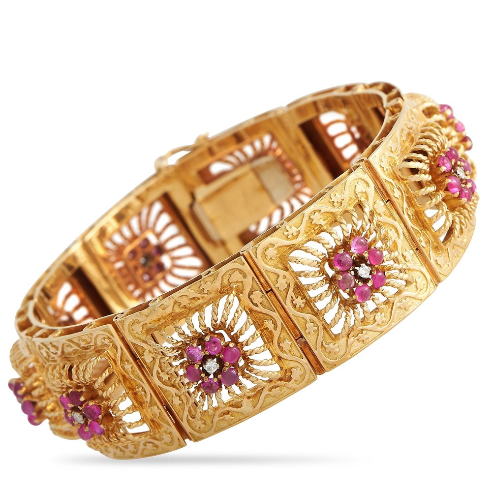 LB Exclusive 18K Yellow Gold Diamond and Ruby Art Nouveau Bracelet MF01-021423