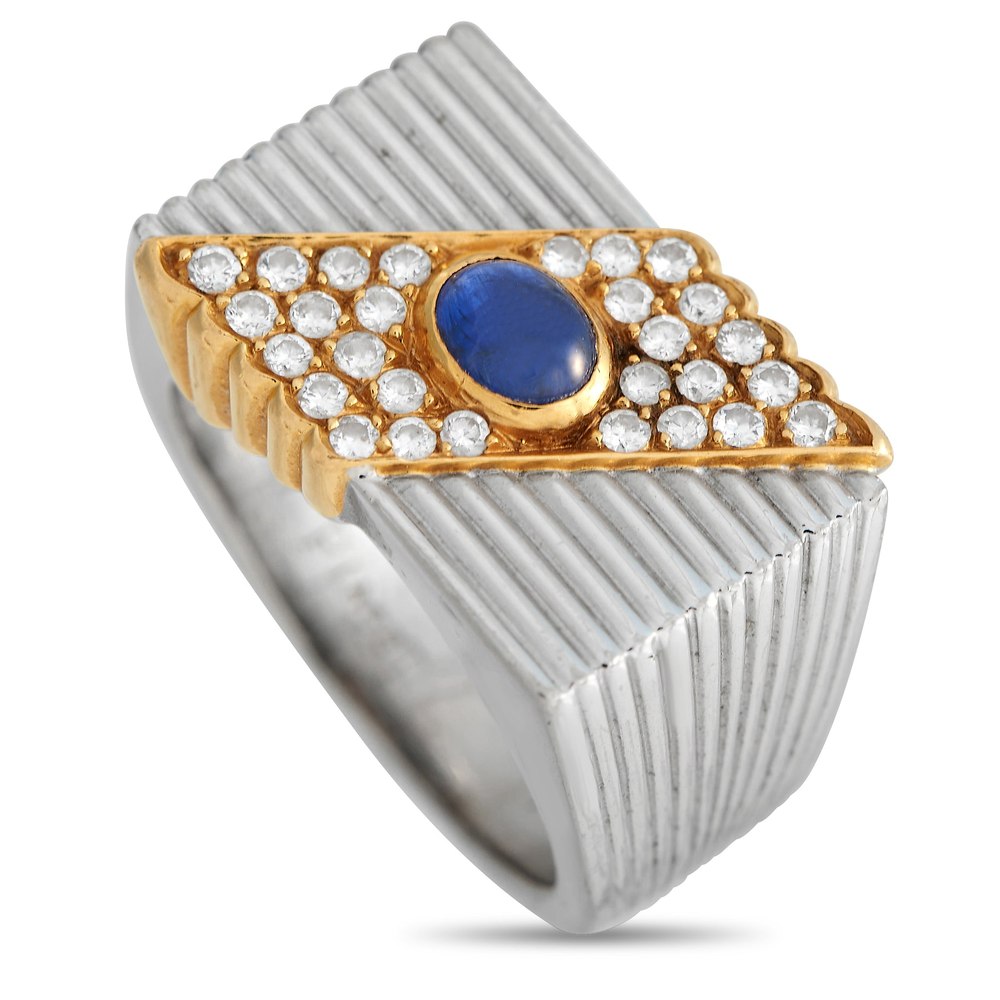 Piaget 18K White and Yellow Gold Diamond and Sapphire Fluted Square Ring PI31-030824