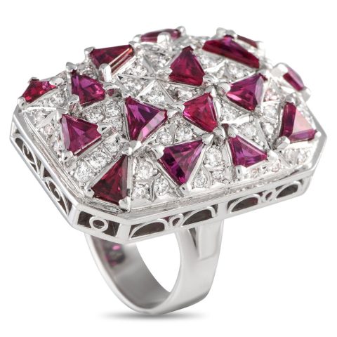 LB Exclusive 18K White Gold 0.78ct Diamond and Ruby Cocktail Ring MF08-012424